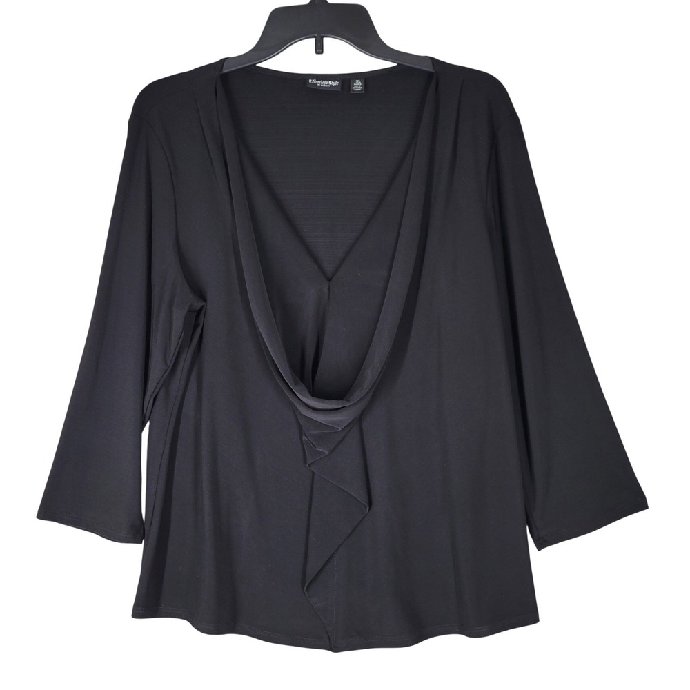 Citiknits Effortless Style Blouse Women XL Black Cowl Neck 3/4 Sleeve Minimalist